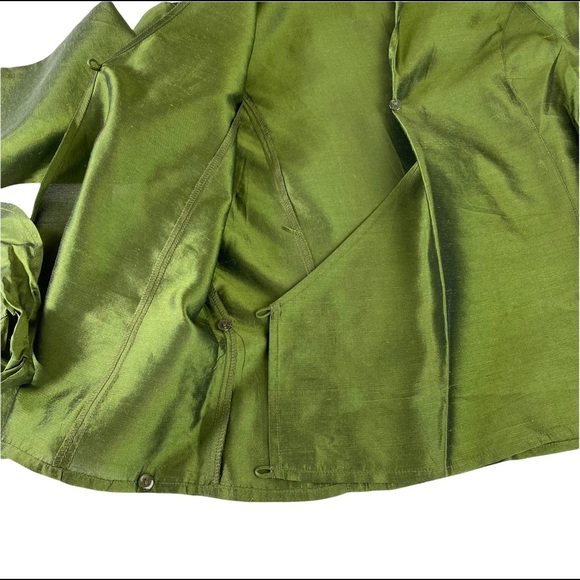 SilkLand Womens Green Shirt Size 4P Petite 3/4 Sleeve 100%Silk Blouse Tie/button - Picture 11 of 16